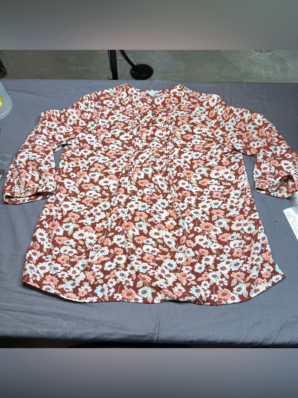 croft & barrow Rust Floral Long Sleeve Blouse